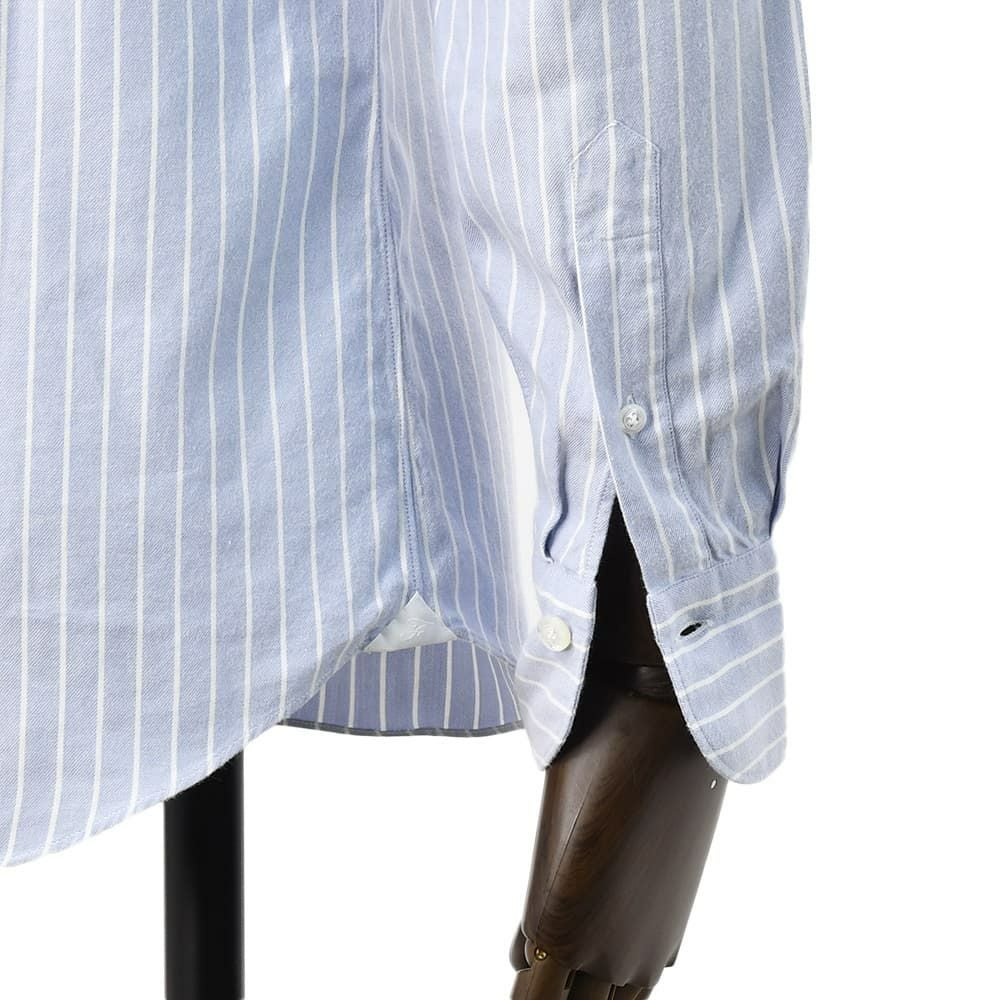 フィナモレFinamore長袖カジュアルシャツメンズSIMONEシモーネコットン生地サックスブルーストライプブランドロゴ入り貝釦製品洗いカッタウェイ襟国内正規品でらでら公式ブランド