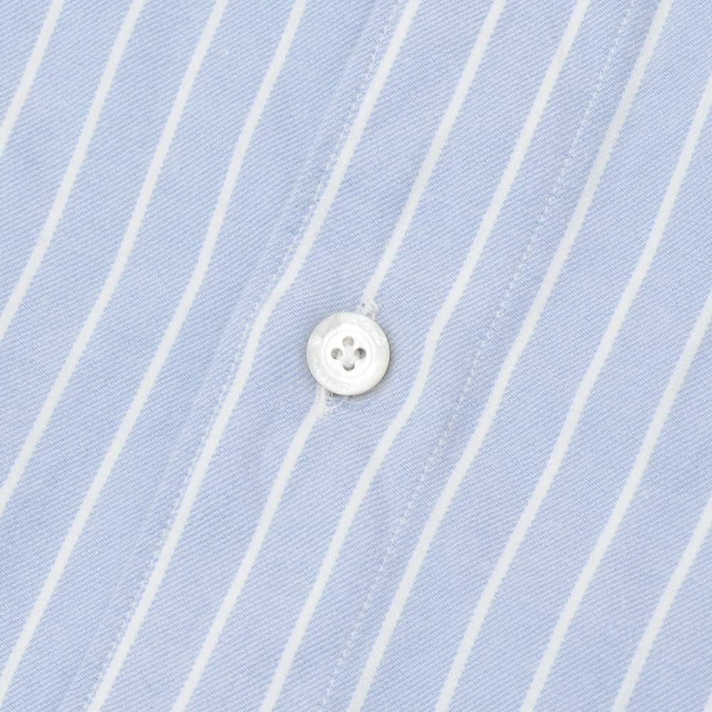 フィナモレFinamore長袖カジュアルシャツメンズSIMONEシモーネコットン生地サックスブルーストライプブランドロゴ入り貝釦製品洗いカッタウェイ襟国内正規品でらでら公式ブランド