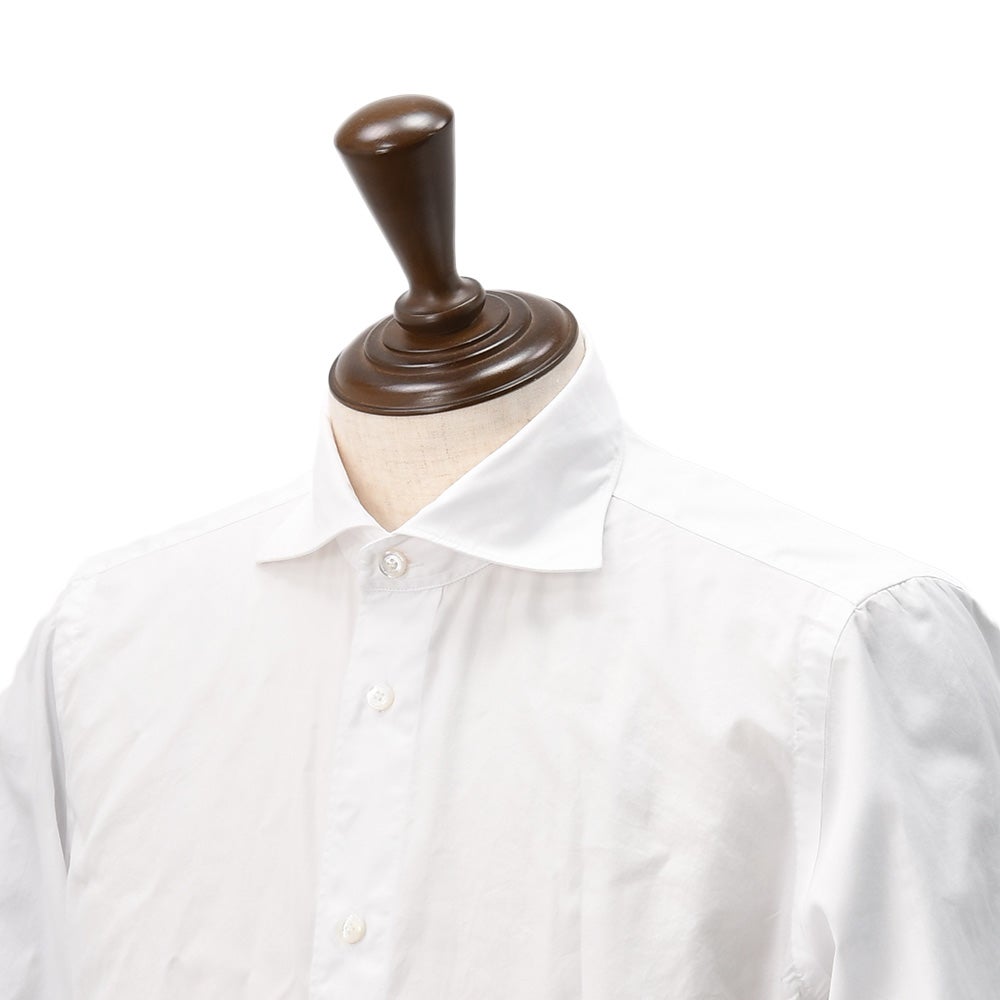 フィナモレFinamore長袖カジュアルシャツメンズSIMONEシモーネコットン生地ホワイト白ブランドロゴ入り貝釦製品洗いカッタウェイ襟国内正規品でらでら公式ブランド