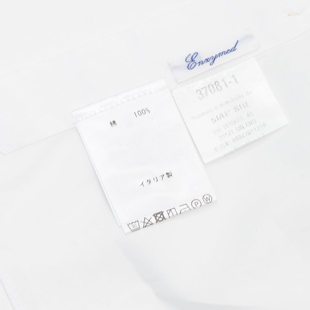 フィナモレFinamore長袖カジュアルシャツメンズSIMONEシモーネコットン生地ホワイト白ブランドロゴ入り貝釦製品洗いカッタウェイ襟国内正規品でらでら公式ブランド