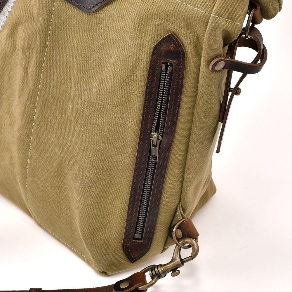 ブルードゥシャフBleudechauffeバックパックメンズWOODYウッディコットンキャンバスカーキレザーコンビSサイズフェルトショルダーストラップフランス製国内正規品でらでら公式ブランド