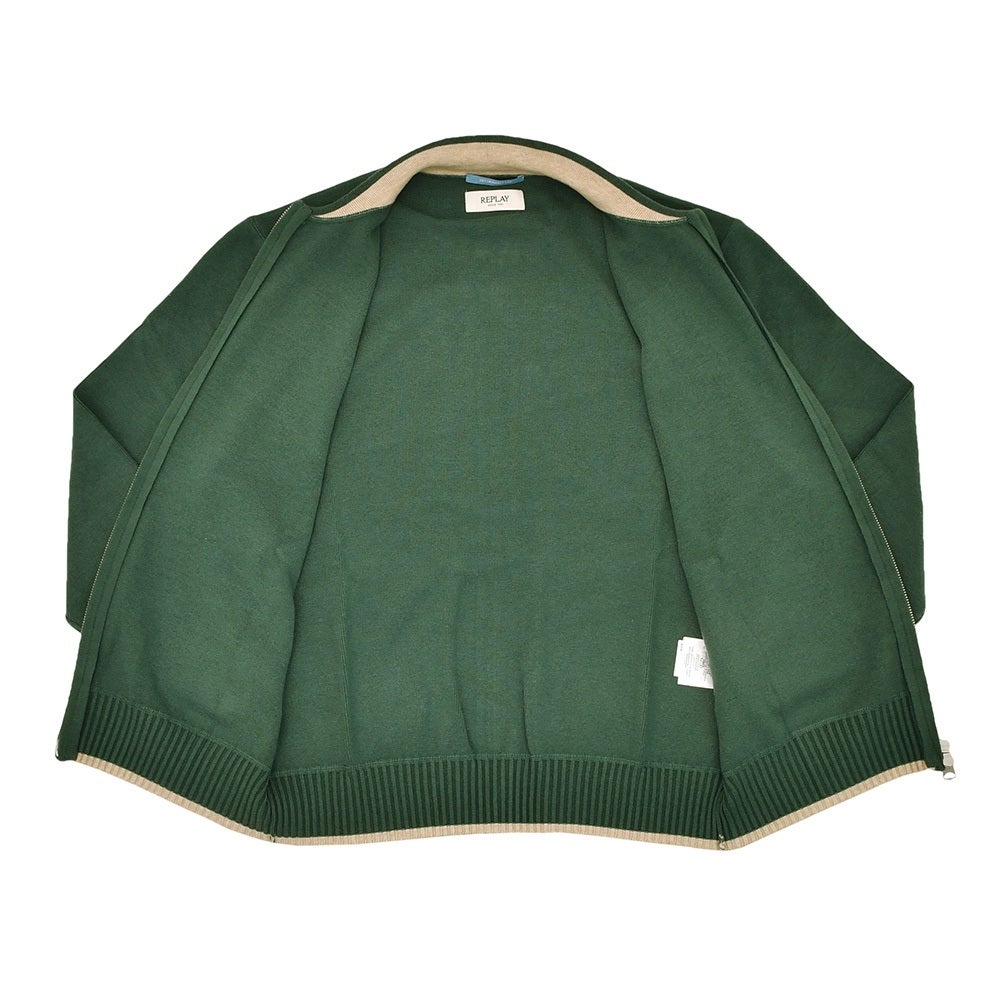 リプレイREPLAYニットブルゾンメンズアウターアクリルポリウレタングリーン緑リブ襟国内正規品でらでら公式ブランド