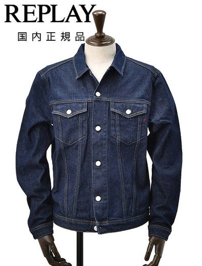 リプレイREPLAYデニムジャケットメンズGジャンブルゾンコットンポリウレタンサスティナブルインディゴ紺国内正規品でらでら公式ブランド
