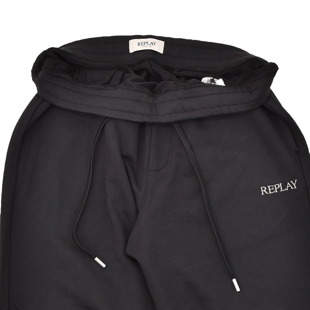 リプレイREPLAYジョガーパンツメンズスポーツジムジャージコットンブラック黒裾リブ国内正規品でらでら公式ブランド