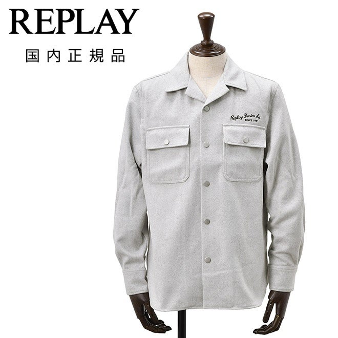 リプレイREPLAYブルゾンメンズカジュアルアウターポリエステルウールライトグレーグレージュサスティナブル国内正規品でらでら公式ブランド