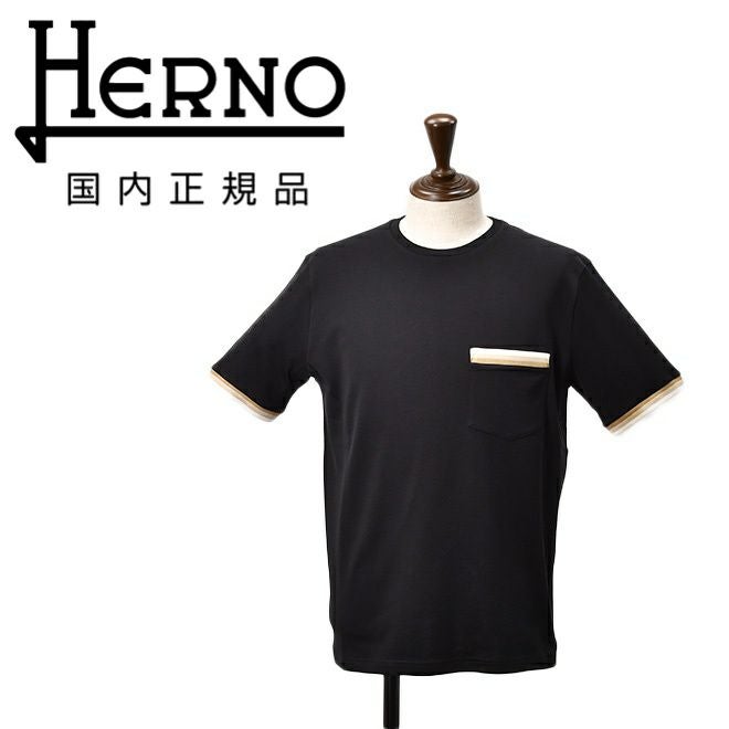 ヘルノリゾートHERNORESORT半袖カットソーメンズTシャツJG00047URコットン100%ブラック黒クルーネック胸ポケット袖リブ仕様国内正規品でらでら公式ブランド