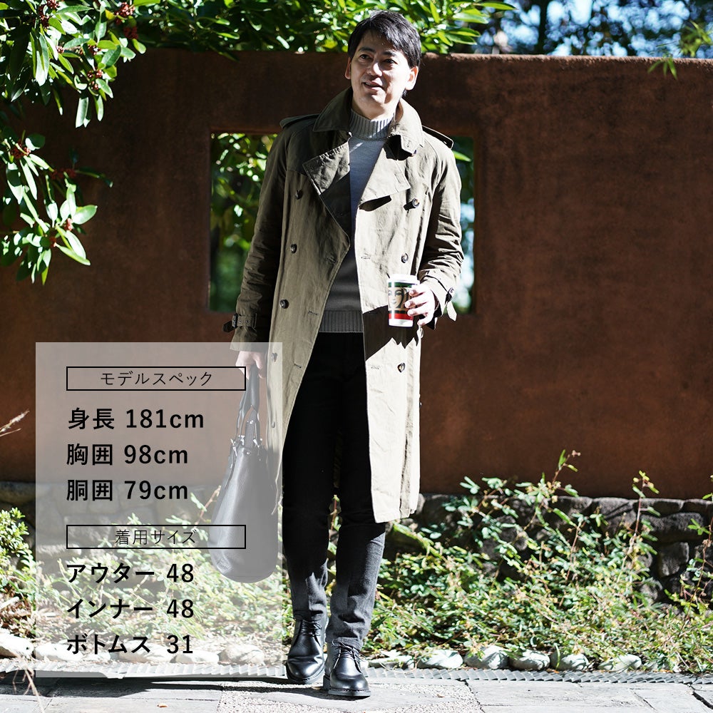 【ポイント8倍11/119:59まで】リンペルメアビレl'impermeabileトレンチコートメンズロング丈アウターVOSCOFピーチコットンPEACHCOTカーキラグランスリーブ撥水加工アンブレラヨークレギュラーフィット国内正規品でらでら公式ブランド