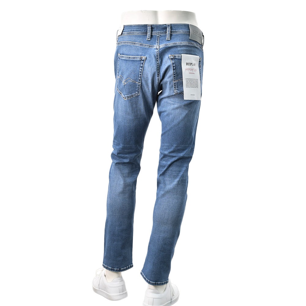 リプレイREPLAYデニムジーンズメンズGROVERグローバーモデルHyperflexシリーズコットンストレッチブルーウォッシュレギュラーテーパードシルエットミドルオンス国内正規品でらでら公式ブランド