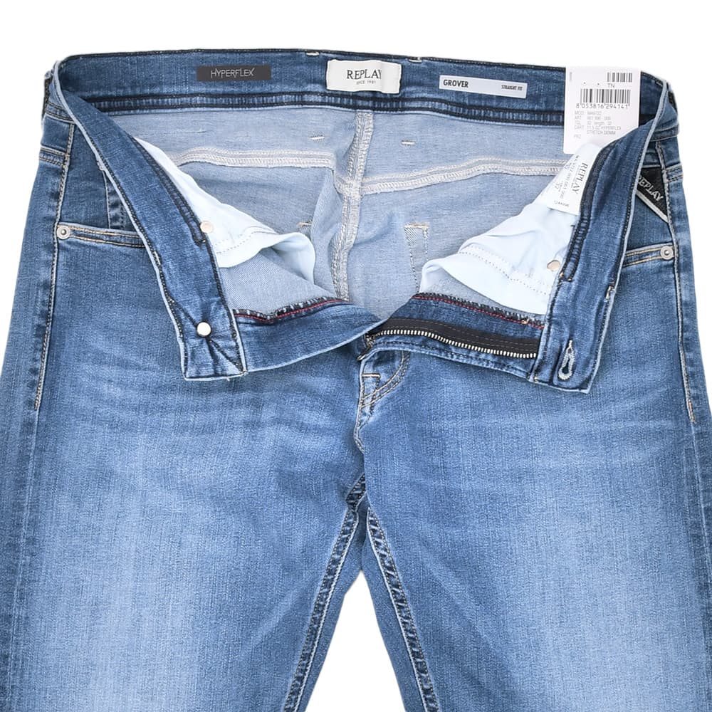 リプレイREPLAYデニムジーンズメンズGROVERグローバーモデルHyperflexシリーズコットンストレッチブルーウォッシュレギュラーテーパードシルエットミドルオンス国内正規品でらでら公式ブランド