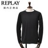 リプレイREPLAY長袖Tシャツメンズクルーネックカットソーダメージ風デザインコットン綿100%ブラック黒左袖ブランド織りタグ薄手仕様レギュラーシルエット国内正規品でらでら公式ブランド