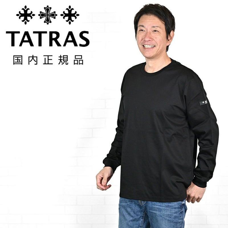 タトラスTATRAS長袖TシャツメンズクルーネックカットソーオスモOSMOブラック黒コットンジャージー左袖同色ロゴワッペンリラックスシルエット裾スリット国内正規品でらでら公式ブランド