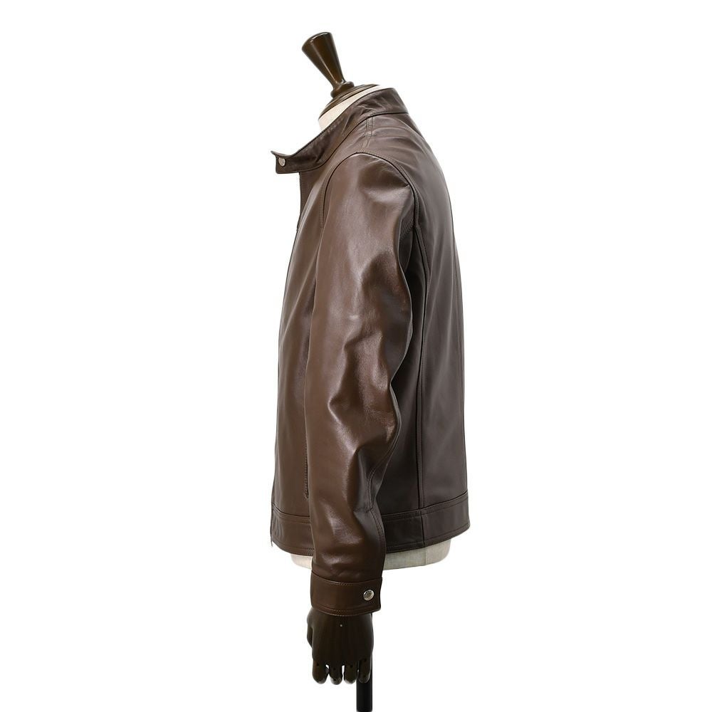 エンメティEMMETIシングルライダースジャケットメンズレザーブルゾンJURIユリスペシャルラムナッパレザーブラウン茶ショート丈数量限定国内正規品でらでら公式ブランド