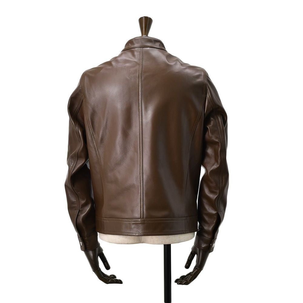 エンメティEMMETIシングルライダースジャケットメンズレザーブルゾンJURIユリスペシャルラムナッパレザーブラウン茶ショート丈数量限定国内正規品でらでら公式ブランド