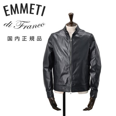 エンメティEMMETIシングルライダースジャケットメンズレザーブルゾンJURIユリスペシャルラムナッパレザーミッドナイト濃紺ショート丈数量限定国内正規品でらでら公式ブランド
