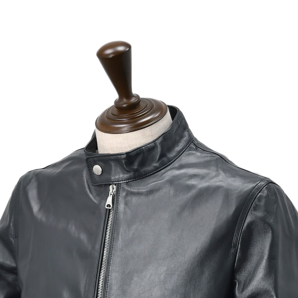 エンメティEMMETIシングルライダースジャケットメンズレザーブルゾンJURIユリスペシャルラムナッパレザーミッドナイト濃紺ショート丈数量限定国内正規品でらでら公式ブランド