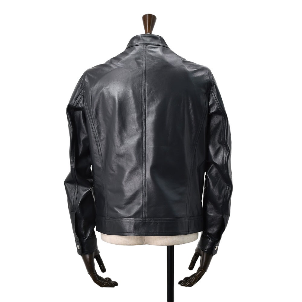エンメティEMMETIシングルライダースジャケットメンズレザーブルゾンJURIユリスペシャルラムナッパレザーミッドナイト濃紺ショート丈数量限定国内正規品でらでら公式ブランド