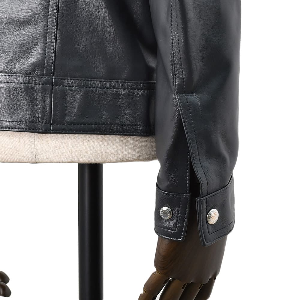 エンメティEMMETIシングルライダースジャケットメンズレザーブルゾンJURIユリスペシャルラムナッパレザーミッドナイト濃紺ショート丈数量限定国内正規品でらでら公式ブランド