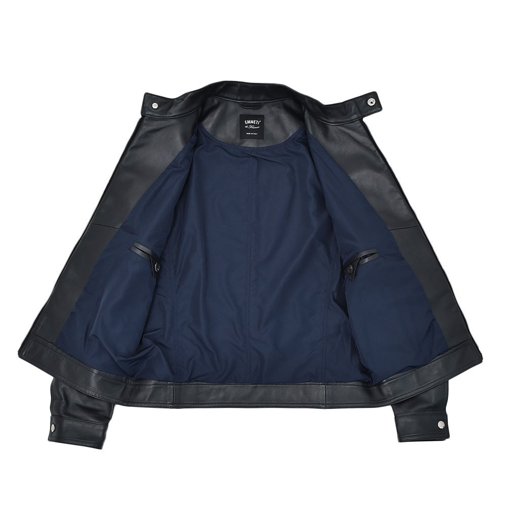 エンメティEMMETIシングルライダースジャケットメンズレザーブルゾンJURIユリスペシャルラムナッパレザーミッドナイト濃紺ショート丈数量限定国内正規品でらでら公式ブランド