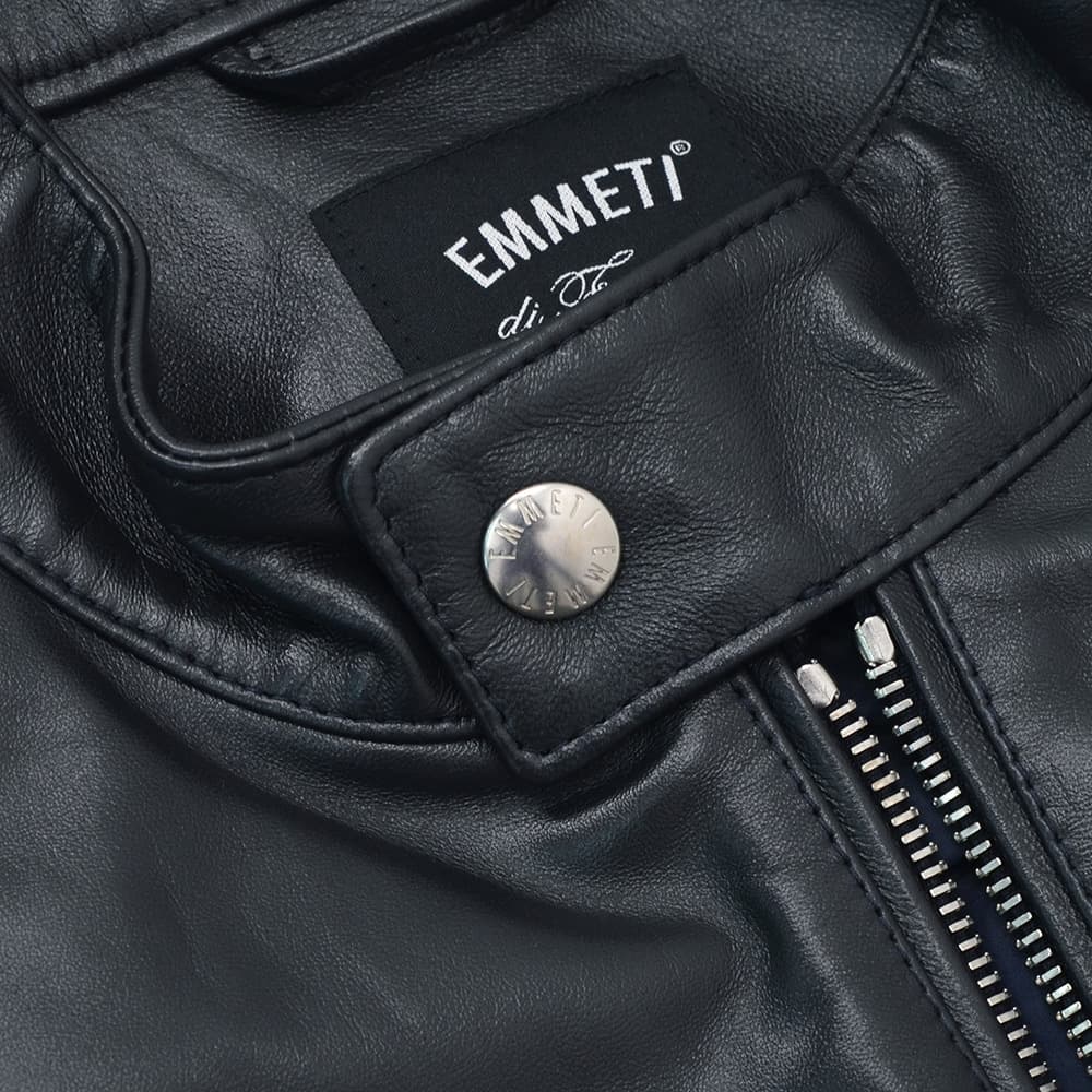 エンメティEMMETIシングルライダースジャケットメンズレザーブルゾンJURIユリスペシャルラムナッパレザーミッドナイト濃紺ショート丈数量限定国内正規品でらでら公式ブランド
