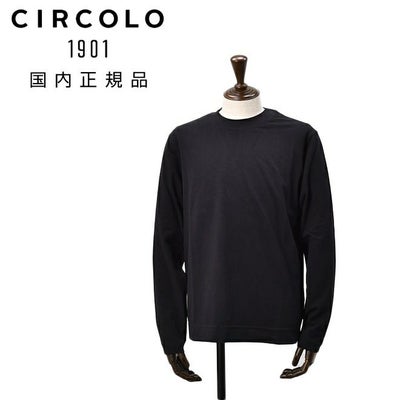 チルコロCIRCOLO1901クルーネックカットソーメンズ長袖コットンジャージブラック黒ピーチスキンレギュラーフィット微起毛国内正規品でらでら公式ブランド