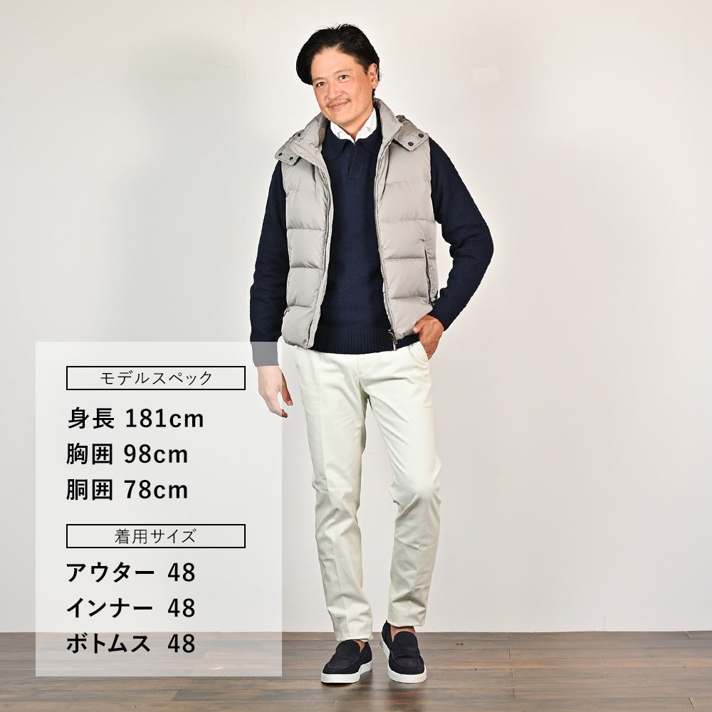 【ポイント8倍11/119:59まで】ムーレーMooRERダウンベストメンズフェイヤーFIRE-KM強撥水ポリエステルSHAPEMEMORYPESグレージュ襟裏ウールニットフード着脱可能アクアライン国内正規品でらでら公式ブランド