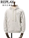 リプレイREPLAYプルオーバーパーカーメンズフーディースウェットシャツコットンテリー素材ライトグレーブランドロゴ刺繍裏パイルドローコード付き国内正規品でらでら公式ブランド