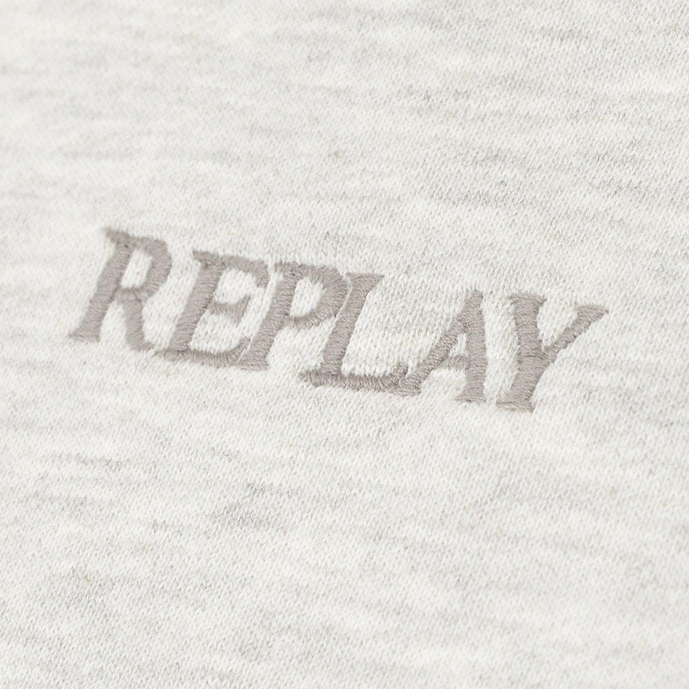 リプレイREPLAYプルオーバーパーカーメンズフーディースウェットシャツコットンテリー素材ライトグレーブランドロゴ刺繍裏パイルドローコード付き国内正規品でらでら公式ブランド