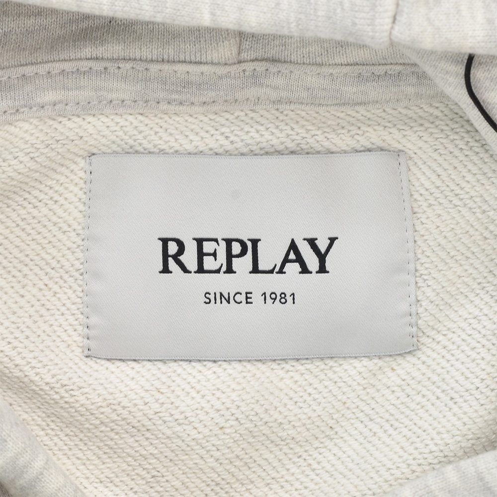 リプレイREPLAYプルオーバーパーカーメンズフーディースウェットシャツコットンテリー素材ライトグレーブランドロゴ刺繍裏パイルドローコード付き国内正規品でらでら公式ブランド