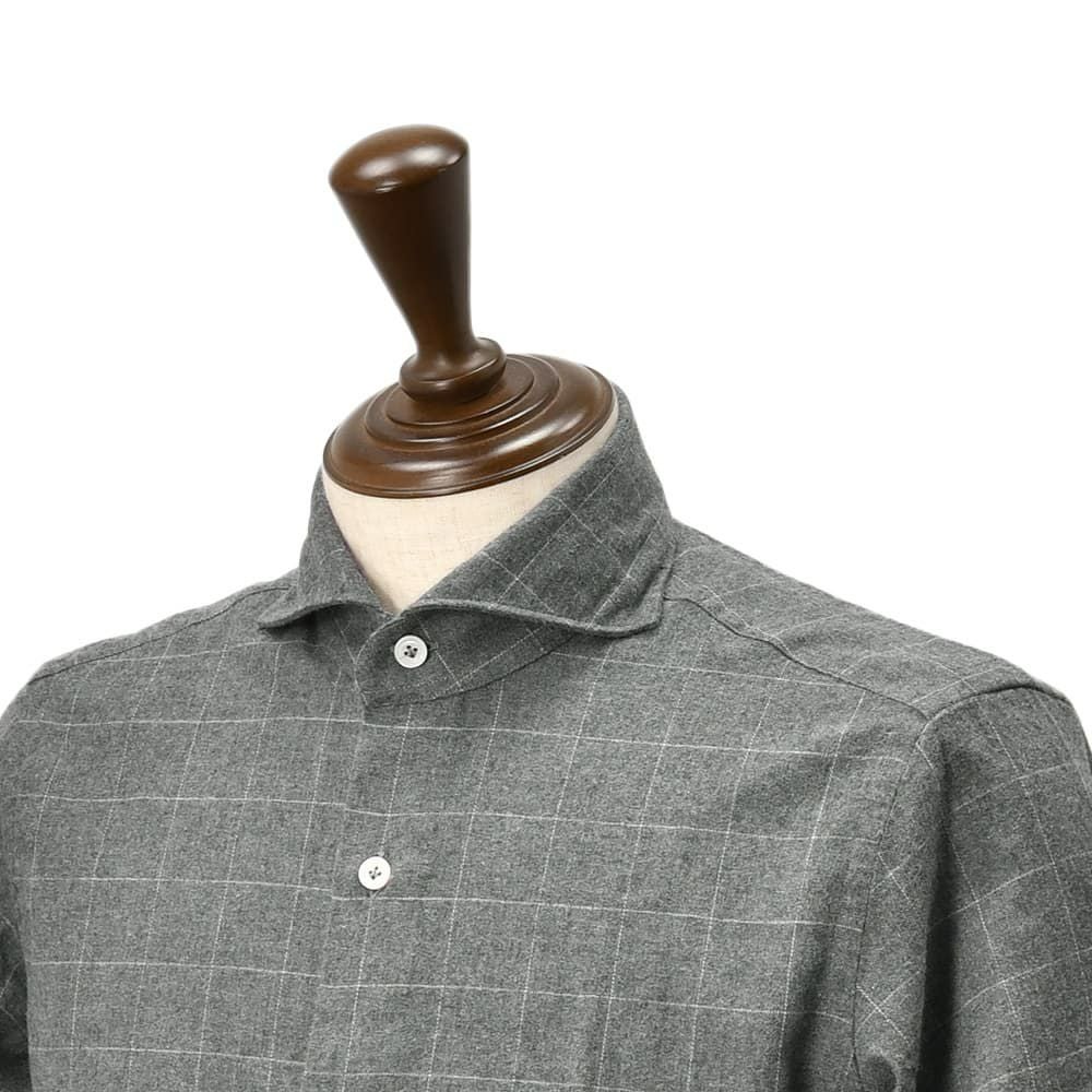 ジャンネットGIANNETTO長袖シャツメンズフランネルコットン100%グレー×ホワイト格子柄ヴィンチフィットVINCIFITホリゾンタルカラー国内正規品でらでら公式ブランド