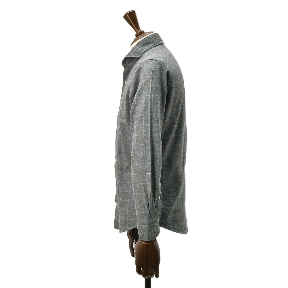 ジャンネットGIANNETTO長袖シャツメンズフランネルコットン100%グレー×ホワイト格子柄ヴィンチフィットVINCIFITホリゾンタルカラー国内正規品でらでら公式ブランド