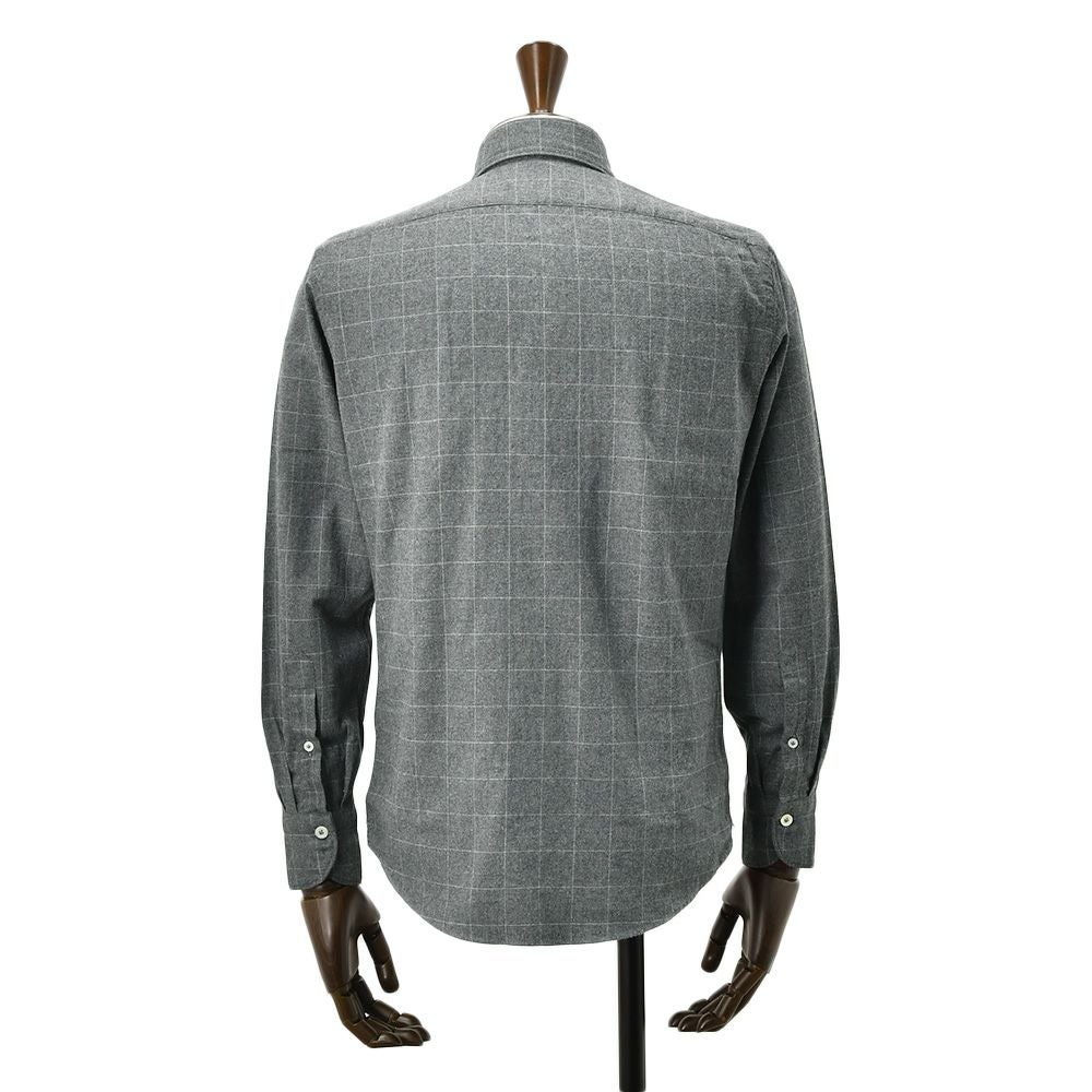 ジャンネットGIANNETTO長袖シャツメンズフランネルコットン100%グレー×ホワイト格子柄ヴィンチフィットVINCIFITホリゾンタルカラー国内正規品でらでら公式ブランド
