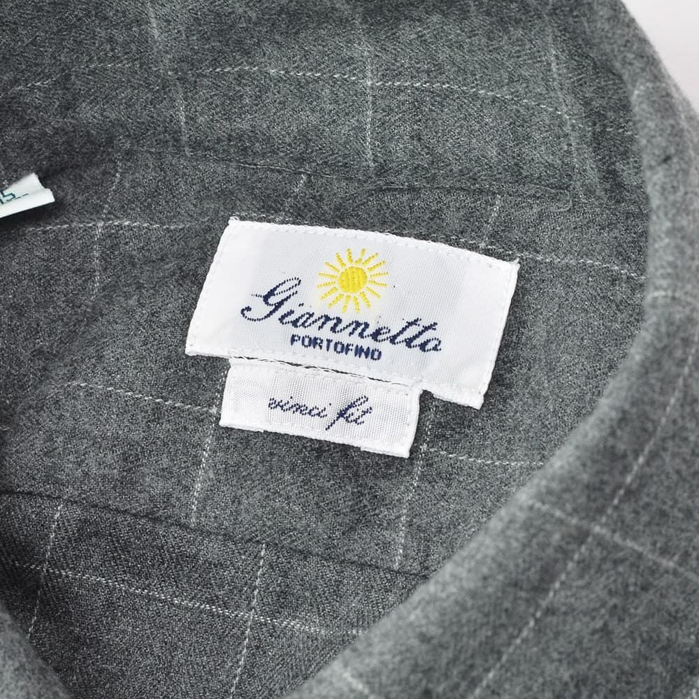 ジャンネットGIANNETTO長袖シャツメンズフランネルコットン100%グレー×ホワイト格子柄ヴィンチフィットVINCIFITホリゾンタルカラー国内正規品でらでら公式ブランド