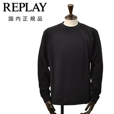 リプレイREPLAY長袖Ｔシャツメンズコットン100%ブラック黒クルーネックワッフル素材リブ仕様国内正規品でらでら公式ブランド