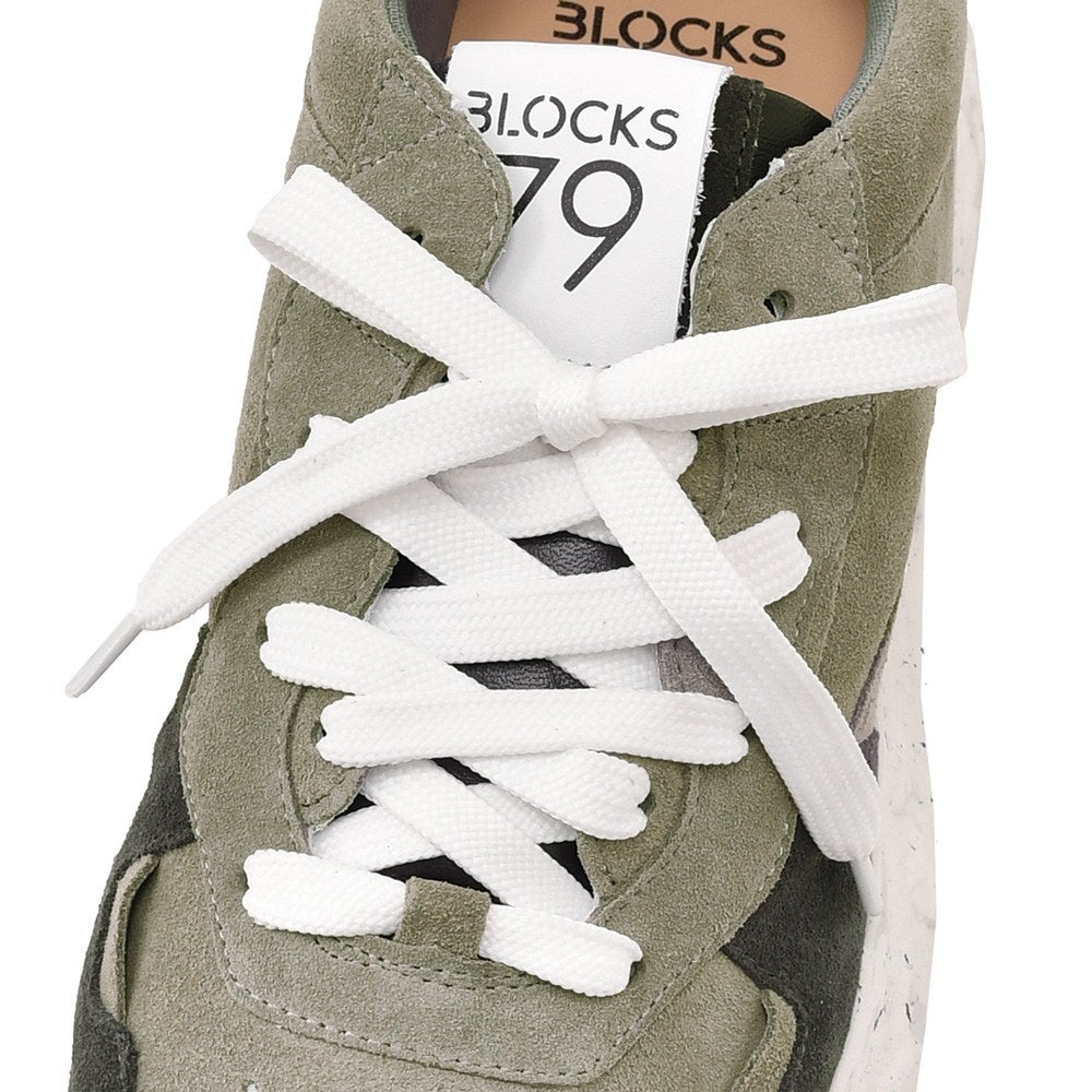 ブロックス79BLOCKS79レザースニーカーメンズレースアップシューズCOBIコビモデルスエードグレー×チャコールナンバリング風デザイン厚底ソール国内正規品でらでら公式ブランド