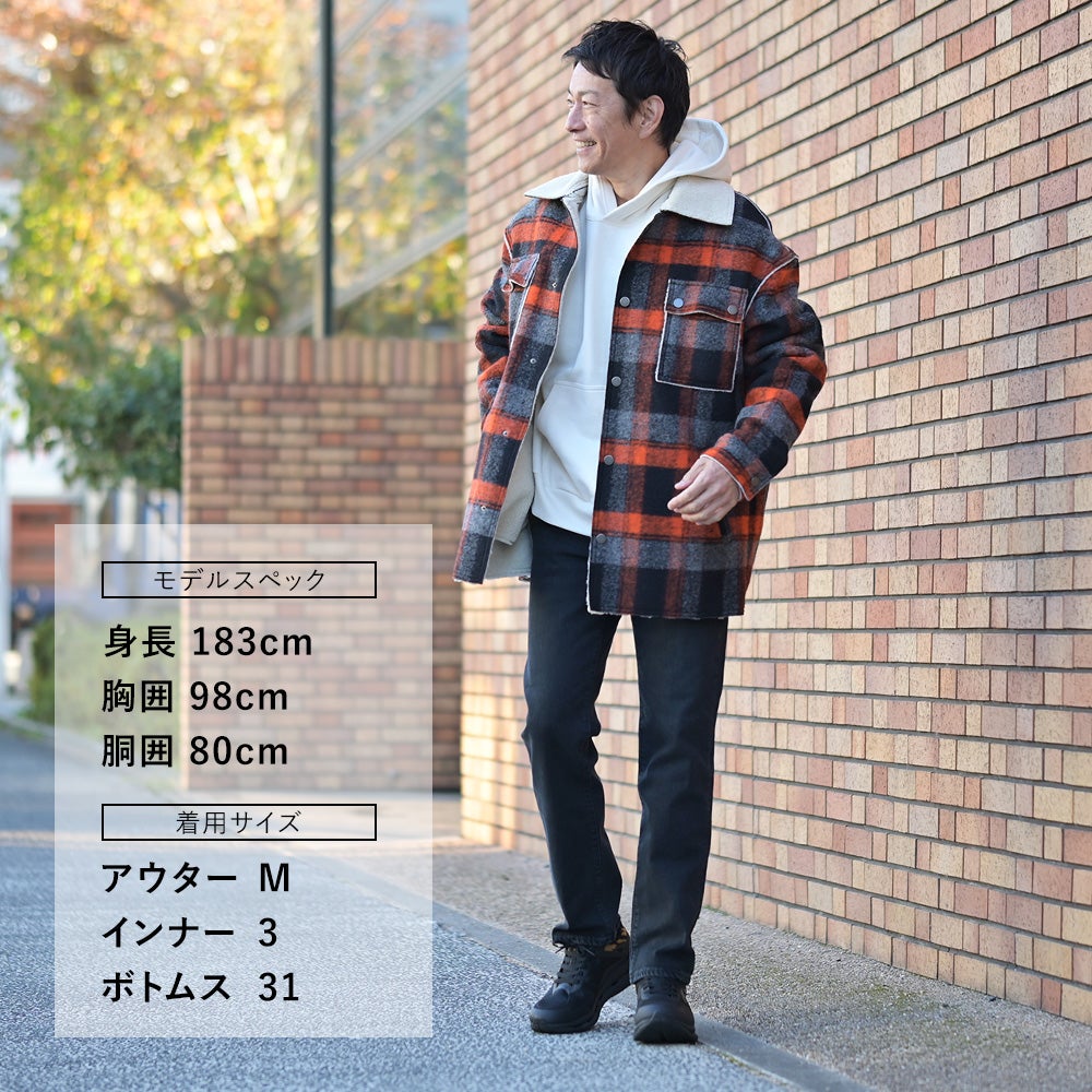 ヌメロヴェントゥーノN°21チェック柄ブルゾンメンズマッキノウジャケットウール混生地レッド×チャコール裏ボア仕様リラックスシルエット国内正規品でらでら公式ブランド