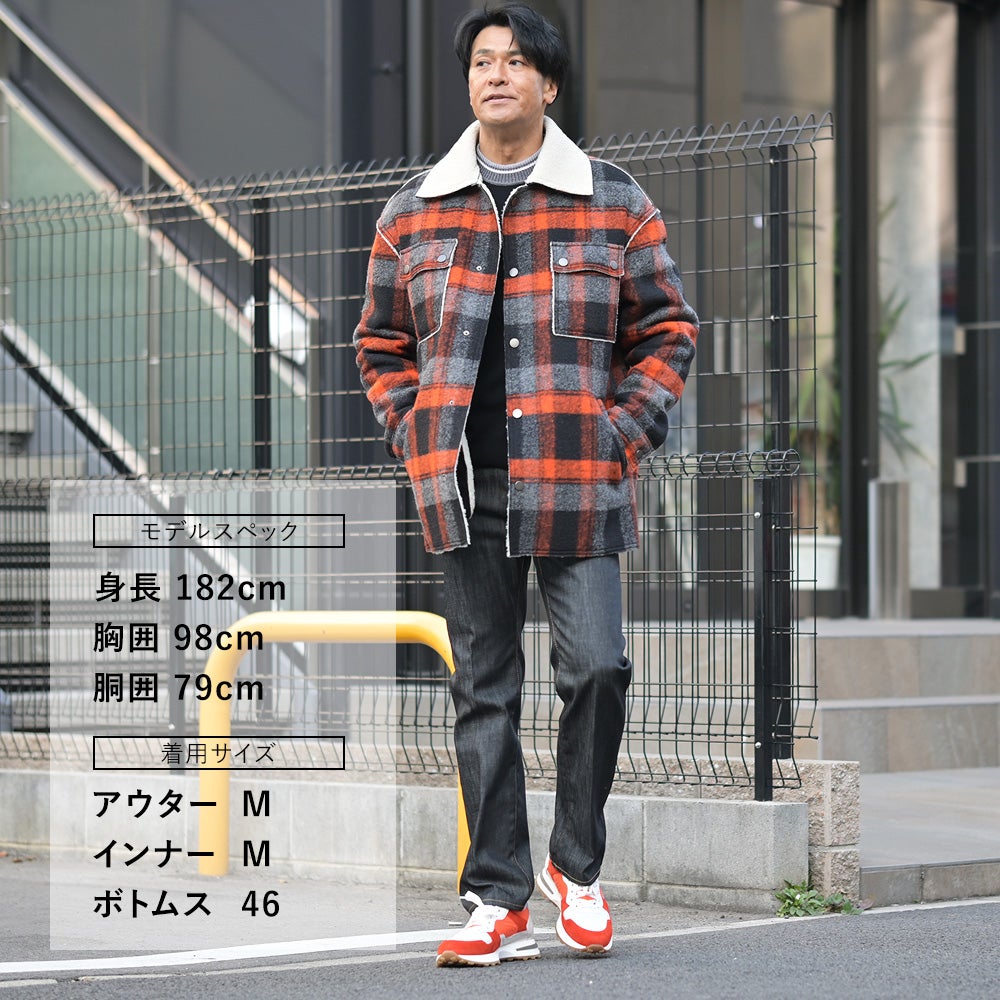 ヌメロヴェントゥーノN°21チェック柄ブルゾンメンズマッキノウジャケットウール混生地レッド×チャコール裏ボア仕様リラックスシルエット国内正規品でらでら公式ブランド