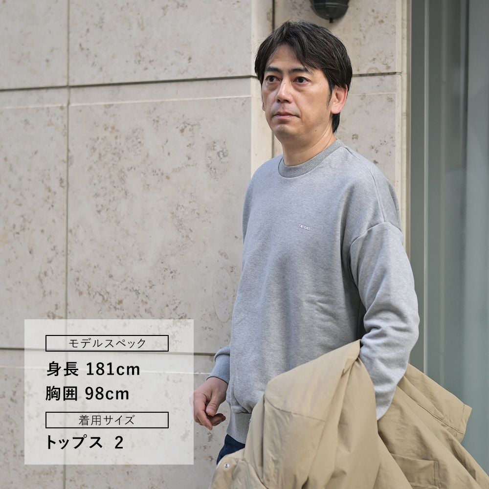 タトラスTATRAS長袖トレーナーメンズスウェットシャツフィダシオFIDASIOシルケットコットングレー左袖エンボスロゴ裏パイル仕様ドロップショルダーリラックスフィット国内正規品でらでら公式ブランド