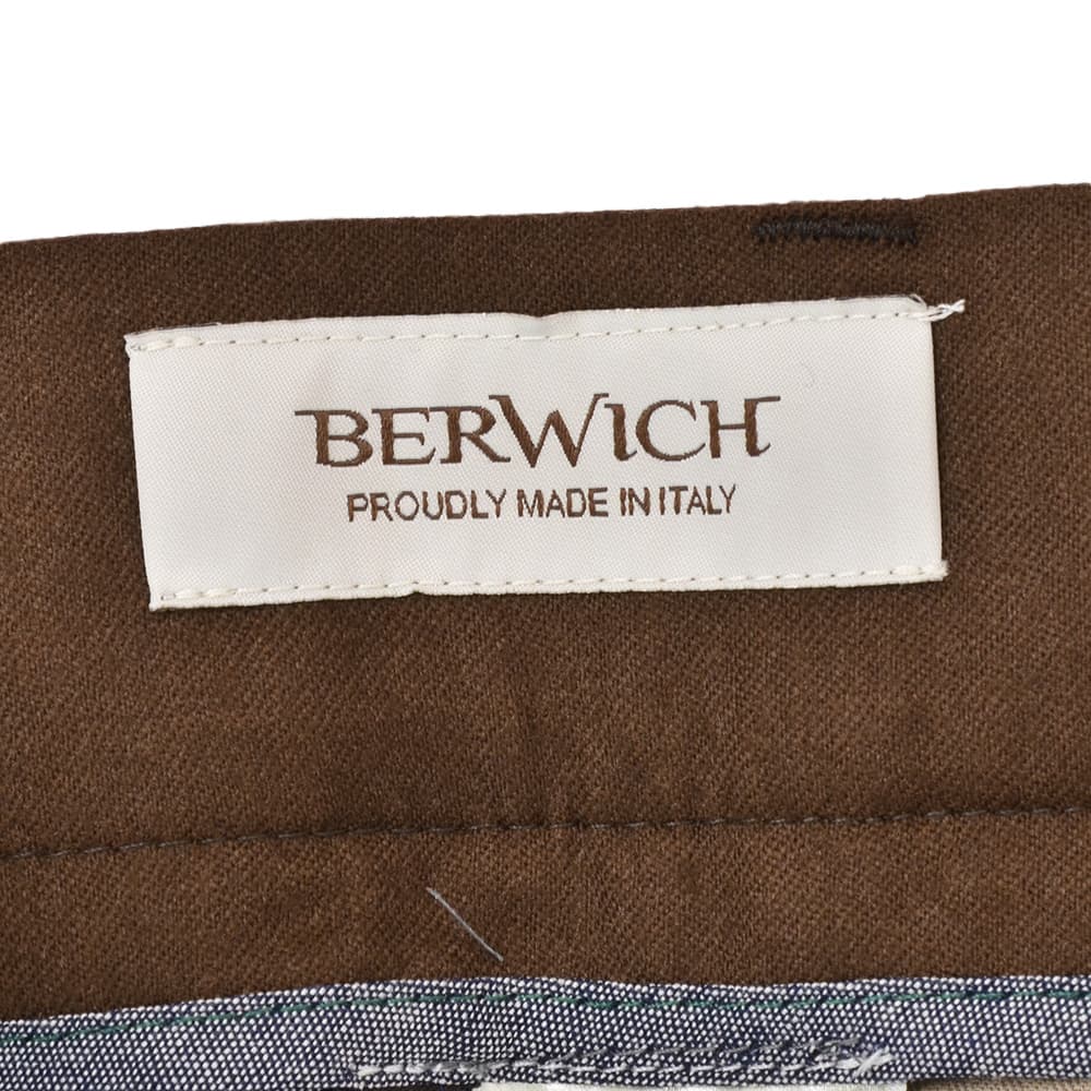 ベルウィッチBERWICHウールスラックスメンズBERTOベルト1プリーツパンツライトフランネル生地レッドブラウンシャーリング仕様サイドアジャスター釦国内正規品でらでら公式ブランド