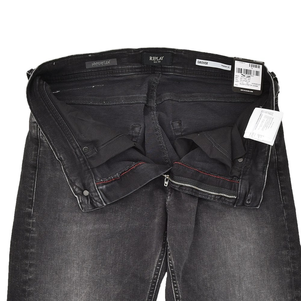 リプレイREPLAYストレッチデニムメンズストレートジーンズGROVERグローバーモデルHyperflexシリーズブラックウォッシュ11.5オンスコインポケットセルビッチテープ仕様国内正規品でらでら公式ブランド