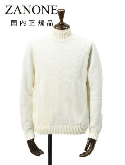 ザノーネZANONEモックネックニットメンズミドルゲージセーターLUPORAG5ゲージメリノウール素材オフホワイト白ラグランスリーブスリムフィット810188-ZR229国内正規品でらでら公式ブランド