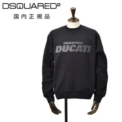 ディースクエアードDSQUARED2トレーナーメンズDUCATIコラボコットンブラック黒リブ仕様ロゴラバープリント国内正規品でらでら公式ブランド