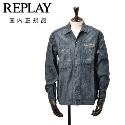 リプレイREPLAYシャツブルゾンメンズコットンポリインディゴヘリンボーンレギュラーカラーリラックスフィット国内正規品でらでら公式ブランド