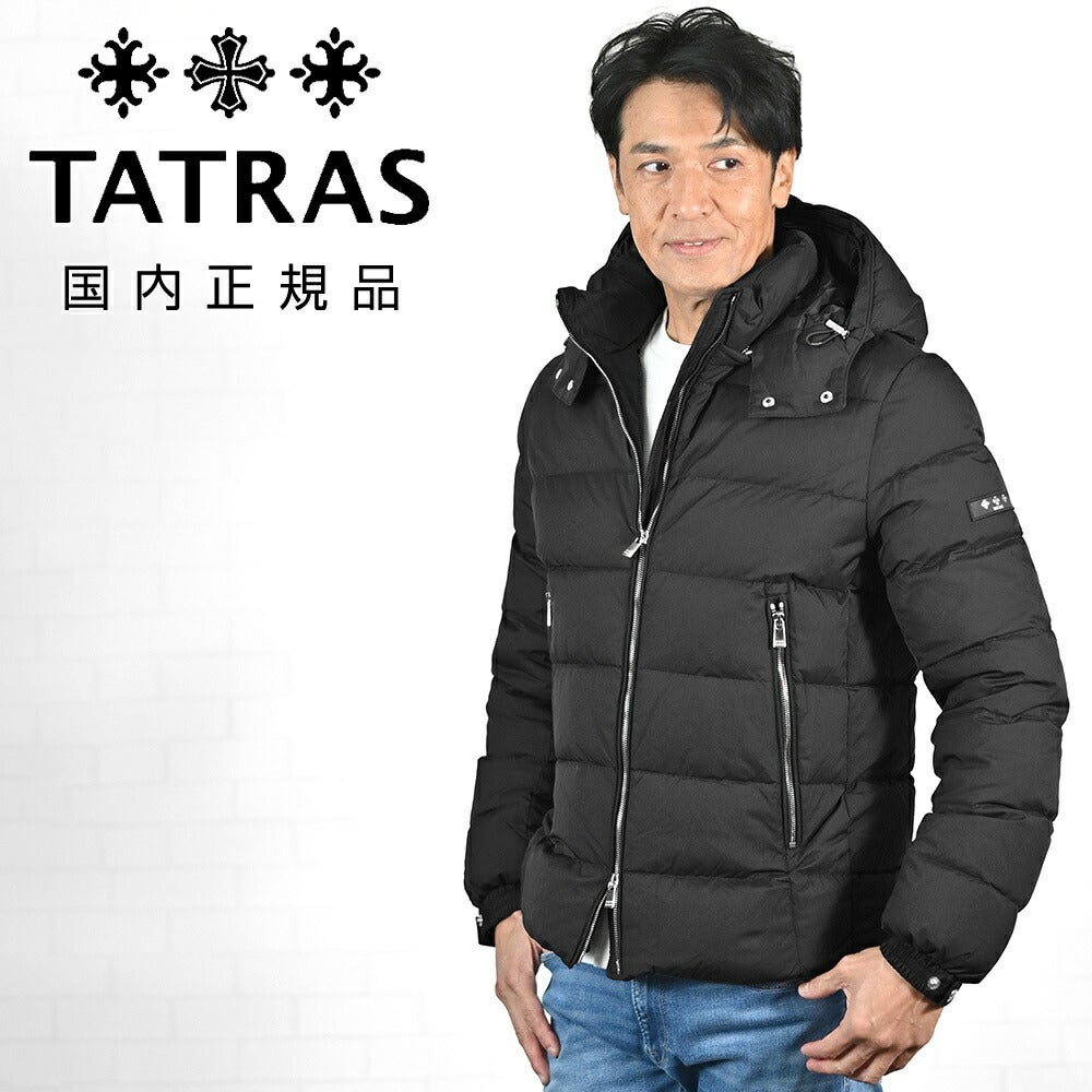 タトラスTATRASダウンジャケットメンズENRIエンリブラック黒マットナイロンスタンドネック型メタルパーツジップアップアウター取り外し可能フード国内正規品でらでら公式ブランド