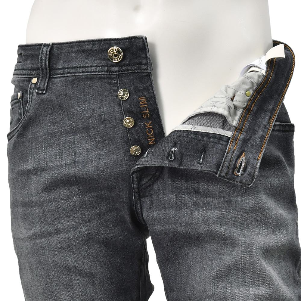 ヤコブコーエンJACOBCOHENストレッチデニムメンズNICKSLIMニックスリムコットンポリブラックウォッシュレザーバックパッチ国内正規品でらでら公式ブランド