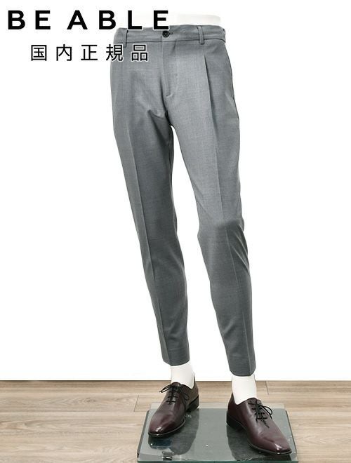 ビーエイブルBEABLEテーパードスラックスメンズイージーパンツRICCARDOリカルドウォッシャブルウール生地グレーメランジ1プリーツストレッチツイル国内正規品でらでら公式ブランド