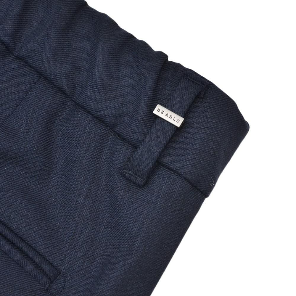 ビーエイブルBEABLEテーパードスラックスメンズイージーパンツRICCARDOリカルドウォッシャブルウール生地ネイビー紺1プリーツストレッチツイル国内正規品でらでら公式ブランド