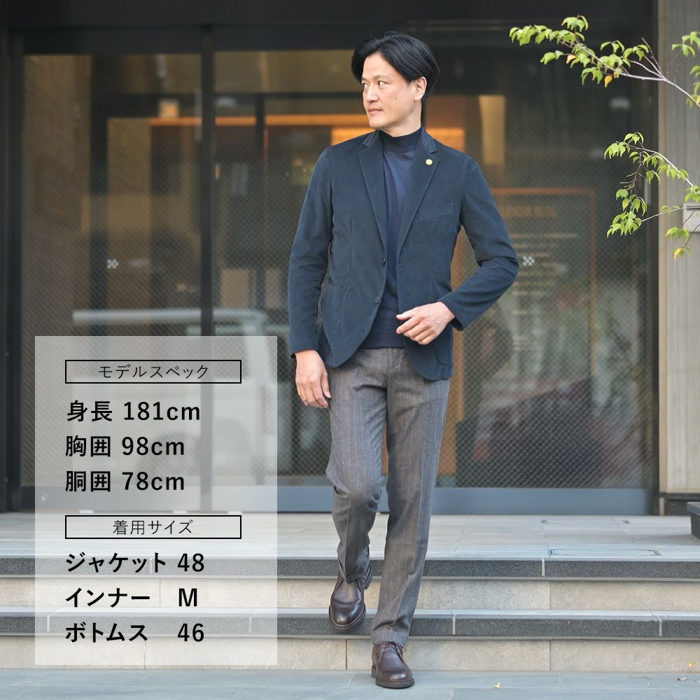 ブリリアBRIGLIA1949イージースラックスメンズストライプ柄パンツMONTREALPモントレアルアクティブメリノウールチャコール×ブラウンリラックステーパードバックシャーリング仕様国内正規品でらでら公式ブランド