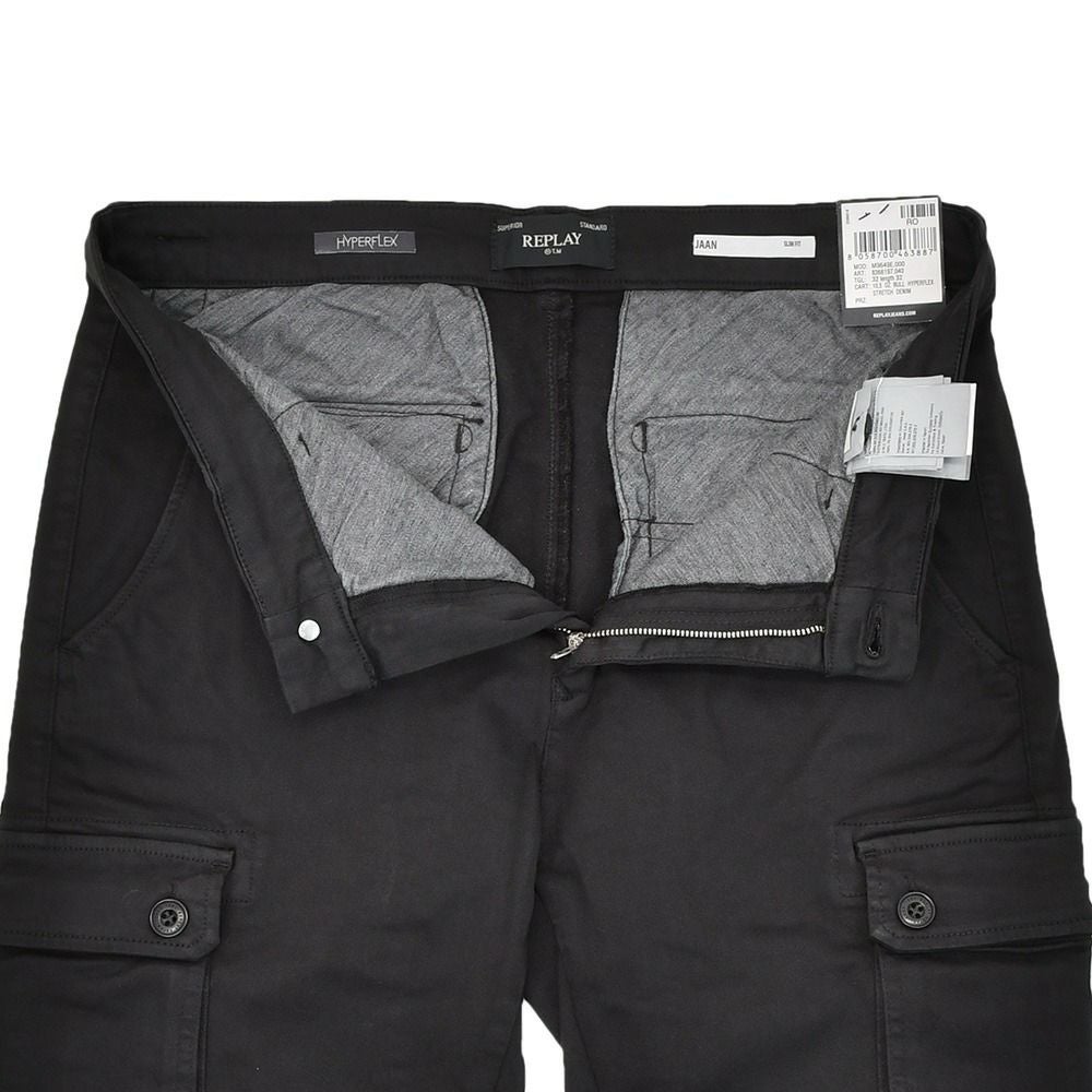 リプレイREPLAYカーゴパンツメンズストレッチパンツJAANモデルHyperflexハイパーフレックスシリーズブラック黒10.5オンススリムフィット国内正規品でらでら公式ブランド