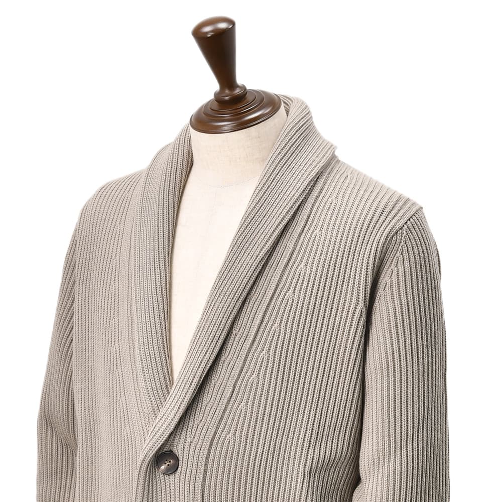 フィリッポデローレンティスFILIPPODELAURENTIISショールカラーカーディガンメンズリブ編みミドルゲージニットエクストラファインメリノウールグレージュ長袖スリムフィット7ゲージ国内正規品でらでら公式ブランド