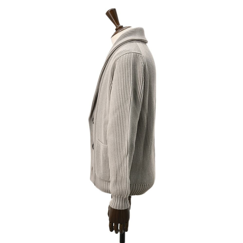 フィリッポデローレンティスFILIPPODELAURENTIISショールカラーカーディガンメンズリブ編みミドルゲージニットエクストラファインメリノウールグレージュ長袖スリムフィット7ゲージ国内正規品でらでら公式ブランド